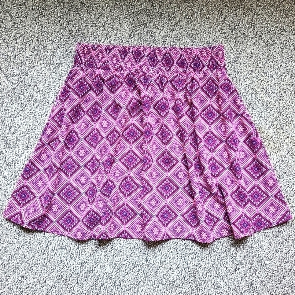 Streetwear Society Bohemian Mini Skirt Flair Pull-On Elastic Waist Pink Purple